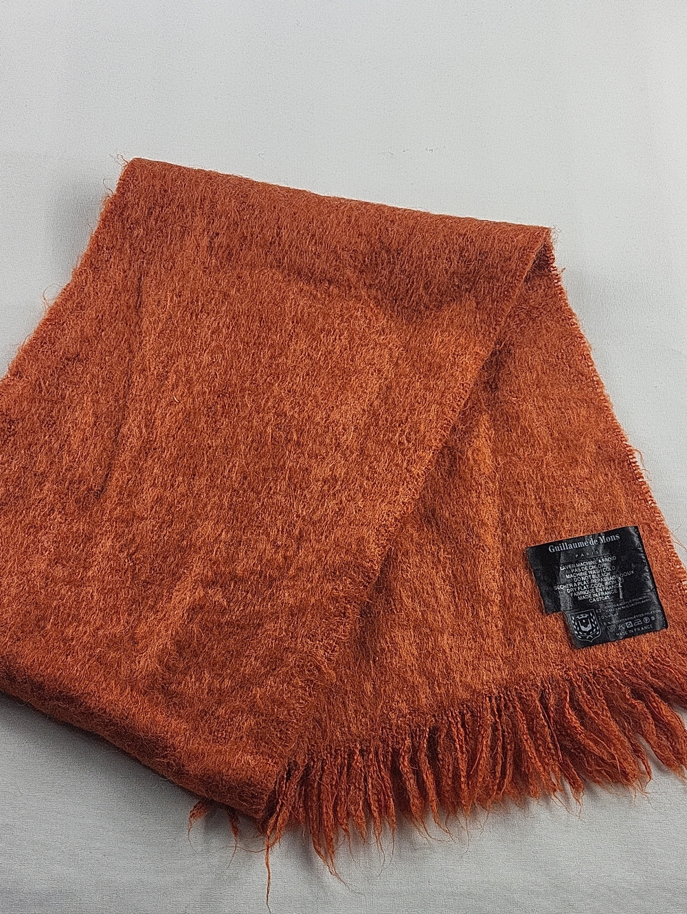 Guillaume de Mons Paris Orange Mohair-Blend Fringed Scarf